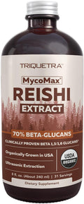 Organic Reishi Mushroom Extract - 70% Beta Glucans - Highest Active Nutrient Levels Max Potency Cordyceps Tincuture US Grown + Ultrasonic Extraction - Energy Immunity Sleep and Stress - 8 oz.