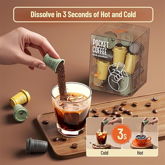CheerfulGoat Instant Cold Brew Coffee – Speciality Javy Coffee Extract 100% Arabica Freeze-Dried No Sugar No Additives Low Acid Healthy for Iced &amp Hot Coffee Singapore Coffee 15 Servings