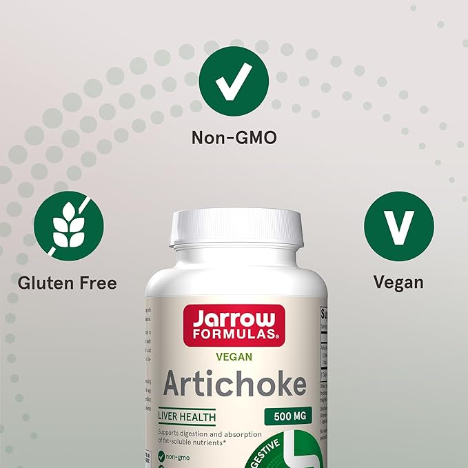 Jarrow Formulas Artichoke 500 mg - Standardized Artichoke Extract - 180 Servings (Veggie Caps) Support Liver Health &amp Digestion - Dietary Supplement - Non-GMO - Gluten Free - Vegan