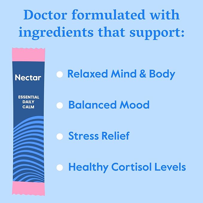 Nectar Calm Magnesium Glycinate Drink Mix - Sugar Free &amp Zero Calorie - with Organic Ashwagandha Vitamin D L-Theanine Hydrating Electrolytes - Relax Focus &amp Calm - Non-GMO (Berry 30 Sticks