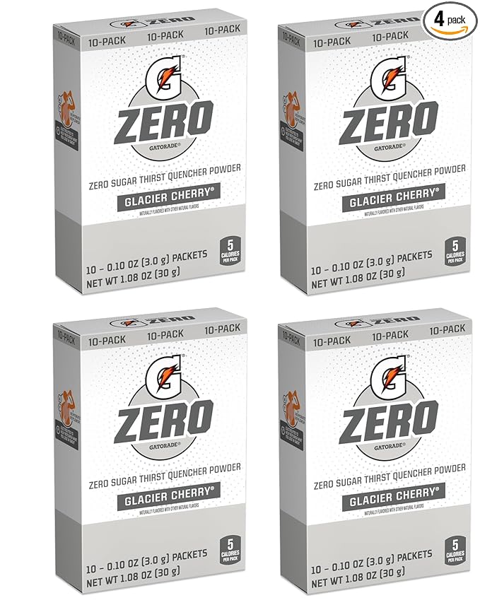 G Zero Thirst Quencher Powder Packets 0.10 oz Individual Packets (40 Count) (Glacier Cherry)