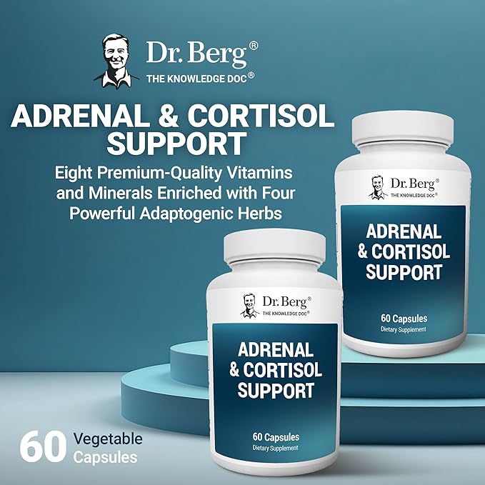 Dr. Berg Adrenal &amp Cortisol Capsules - Adrenal Supplement &amp Cortisol Manager - Mood Focus Relaxation and Stress Support - Adrenal Supplements with Ashwagandha Extracts - 60 Capsules