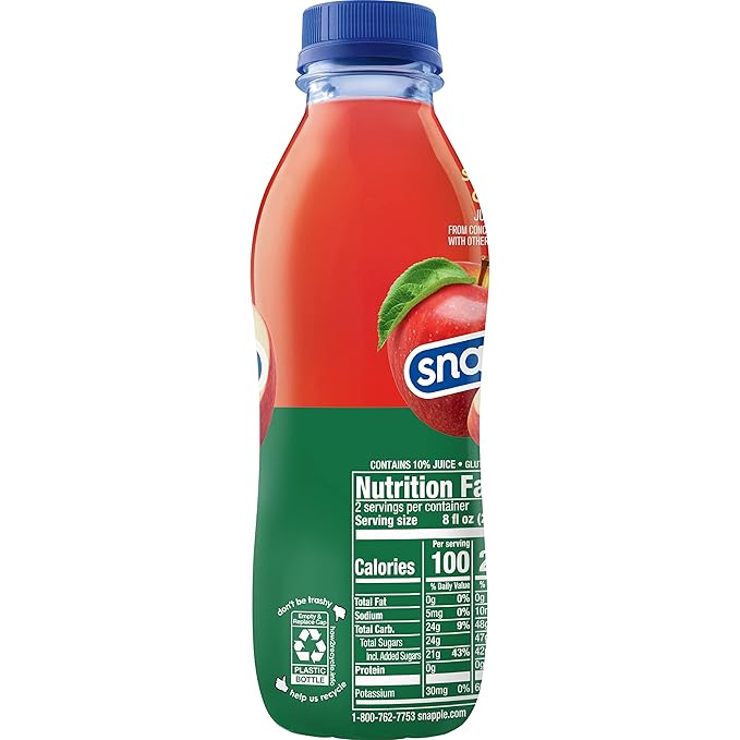 Snapple Apple Juice Drink 16 Fl Oz Recycled Plastic Bottle All Natural No Artificial Flavors Or Sweeteners Gluten-free Contains 10% Real Juice 12 Pack
