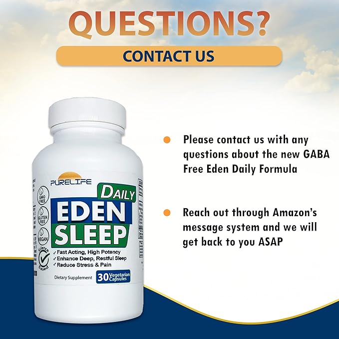 Eden Daily Sleep [New GABA Free Formula] – Fall Asleep Faster Relax Your Body Promote Deep and Restful Sleep (30 Vegan Capsules)