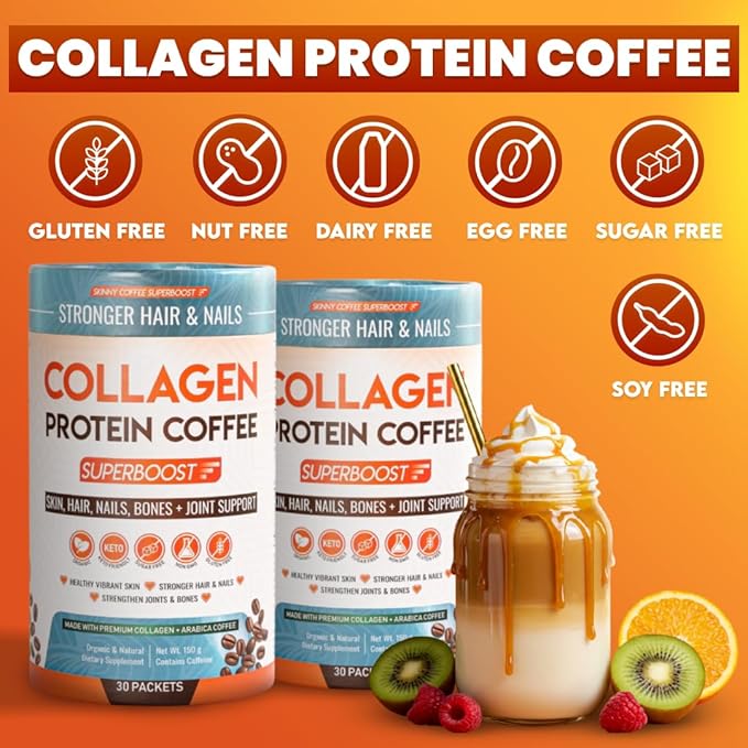 Collagen Peptides Coffee Powder for Weight Loss – Supports Digestion Bloating Energy &amp Focus Fat Burning Joint Skin Hair &amp Nails – High-Protein for Women &amp Men (30 Servings)