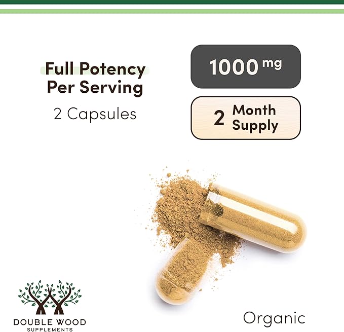 Organic Lions Mane Mushroom Capsules (120 Count) for Focus Support and Immune Health Third Party Tested and Grown in The USA - by Double Wood