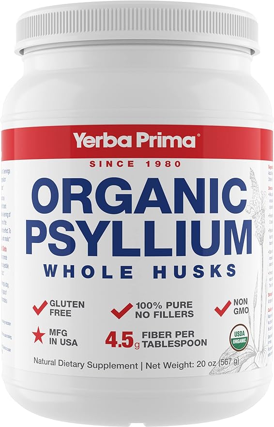 Yerba Prima Organic Psyllium Whole Husks Colon Cleanser - 20 oz - Natural Daily Dietary Fiber Supplement 20oz Colon Cleanser Regularity &amp Detox Cleansing Support Gluten Free Non GMO Vegan