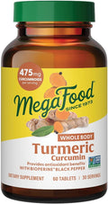 MegaFood Whole Body Turmeric Curcumin Supplement - Turmeric Supplement With Black Pepper &amp Vitamin C - 475 mg Curcuminoids Per Serving - Antioxidant &amp Immune Support - Vegan - 60 Tablets 30 S