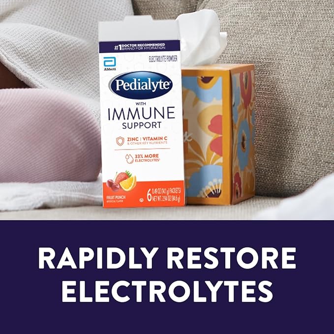 Pedialyte with Immune Support Electrolyte Drink Powder with Vitamin C and Zinc Advanced Hydration Fruit Punch 36 Powder Packets