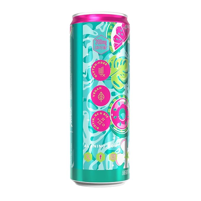 New Alani Energy Drinks Watermelon Wave Zero Suger Low - Calorie 200mg Caffiene Energy Boost Drinks 12 oz (6 Pack)