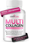 CogniTune Multi Collagen Peptides for Women with Biotin Hyaluronic Acid Vitamin C - 5 Types I II III V X Colageno Hidrolizado - 2000mg Hair Skin Nails Joints Support - 120 Capsules