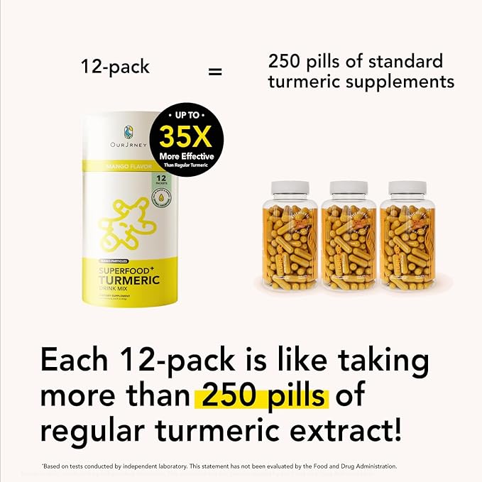 Nano Turmeric Curcumin Drink Powder Supplements–Mango Flavor Daily Morning Routine Immunity Wellness Shot Gut Health &amp Joint Support - No Added Sugar Vegan Gluten-Free Non-GMO12 Sachets