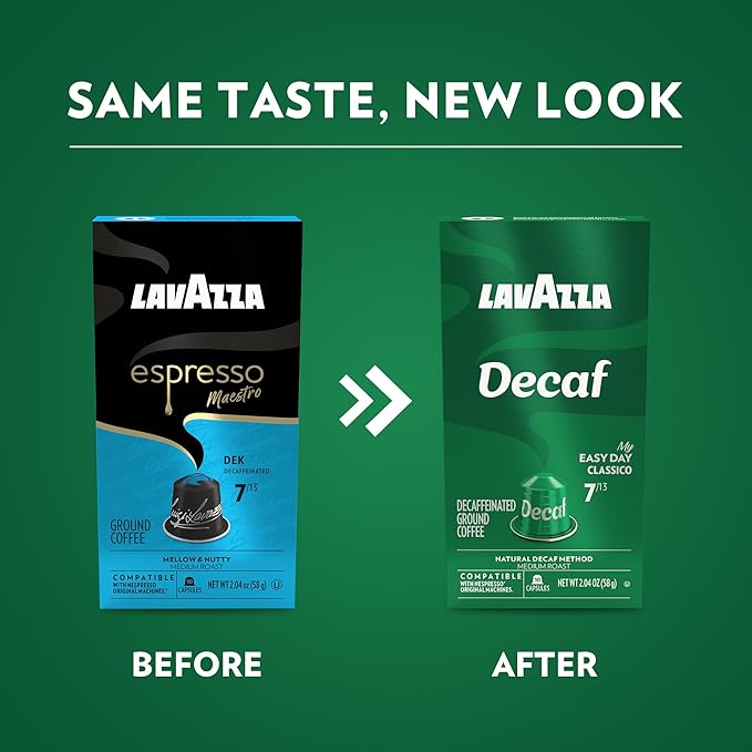 Lavazza Espresso Maestro Decaf (DEK) Aluminum Capsules Compatible with Nespresso* Original Machines Medium Espresso Roast Arabica and Robusta Blend Packaging Vary10 Count(Pack of 12)