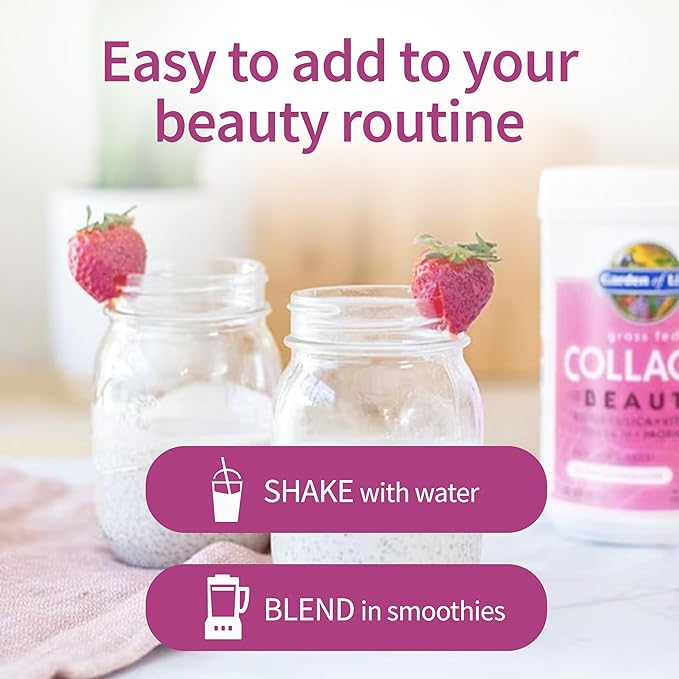Garden of Life Grass Fed Collagen Beauty - Strawberry Lemonade 20 Servings Powder for Women Men Hair Skin Nails Hydrolyzed Collagen Peptides Protein Powder Supplement