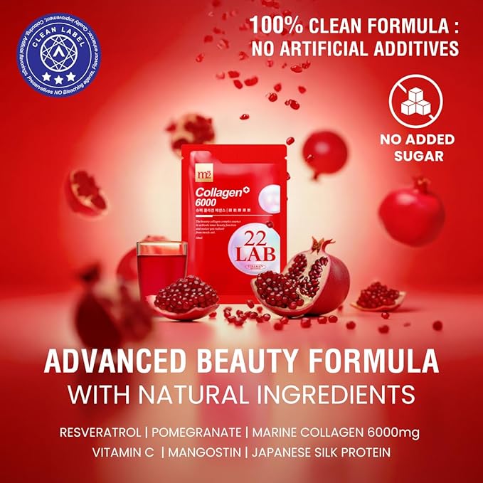 m2 Super Collagen Drink Liquid Super Concentrate 6000mg Dual Peptide Collagen Secrets of Korean Celebs 68% More Collagen After 24 Hours Drink from Pouch No Added Sugar (8pk)