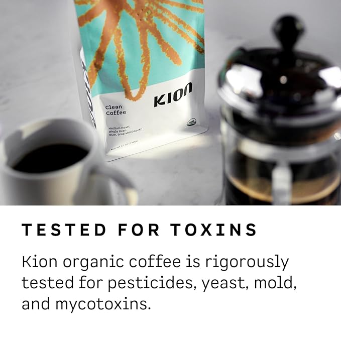 Kion Organic Whole Bean Coffee Tested for Toxins Ethically Sourced Rich Bold and Smooth Medium Roast 12 Oz (3 Pack)