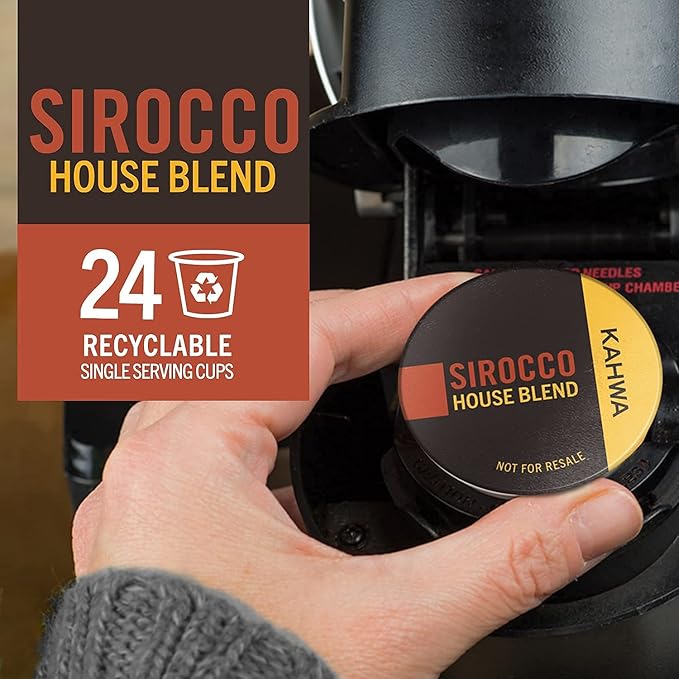 Kahwa Coffee Sirocco Medium Dark Roast House Blend Single-Serve Coffee Pods for Keurig Brewers 24 pods