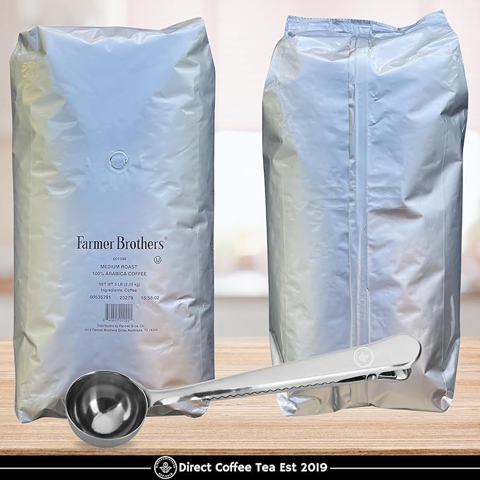 Farmer Bros Premium Blend 100% Arabica Whole Bean Coffee – Medium Roast with Nutty &amp Chocolatey Notes 5-lb Bag – Includes Direct Coffee Tea Est 2019 Barista Spoon with Clip