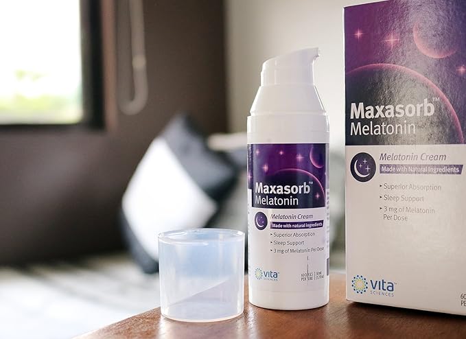 Vita Sciences Maxasorb Melatonin Cream for Sleep Rich Melatonin 3mg - Melatonin Night Cream - Unscented Melatonin 3 Mg. Topical Melatonin Lotion Can Be Used For Face and Body
