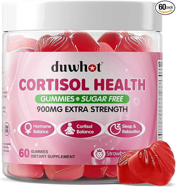 Cortisol Gummies 15 in 1 Lower Cortisol Supplements for Women w. Ashwagandha Magnesium Phosphatidylserine Folate for Hormone Balance Mood Focus Sleep Support Sugar Free Vegan 60