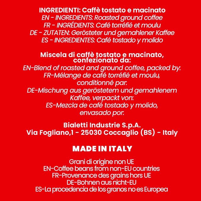 Bialetti - Perfetto Moka Classico: Medium roast ground coffee hazelnut and dried fruit aroma 250g x 6 bag with aroma valve