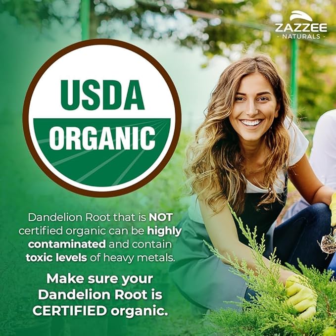 Zazzee USDA Organic Dandelion Root 10:1 Extract 180 Capsules 6 Month Supply Liver &amp Detox Support Taraxacum Officinale Organic Herbal Supplement All-Natural Non-GMO Made in the USA
