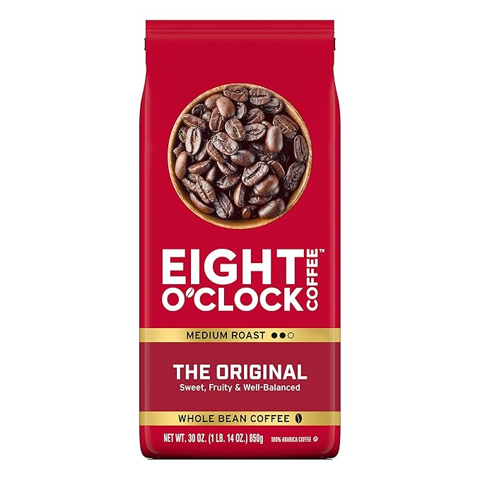 Eight O'Clock Coffee The Original Medium Roast Whole Bean Coffee Sweet Fruity Well Balanced 30 Ounce (Pack of 1)