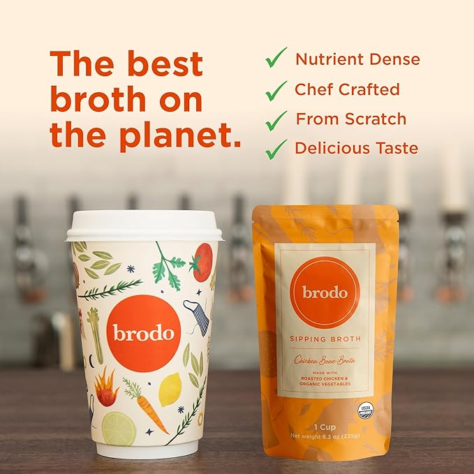 Brodo Ready to Drink Organic Chicken Collagen Rich Bone Broth with Collagen On The Go 10 g Protein Collagen Protein Not from Concentrate Collagen No Preservatives 8 oz (Pack of 6)
