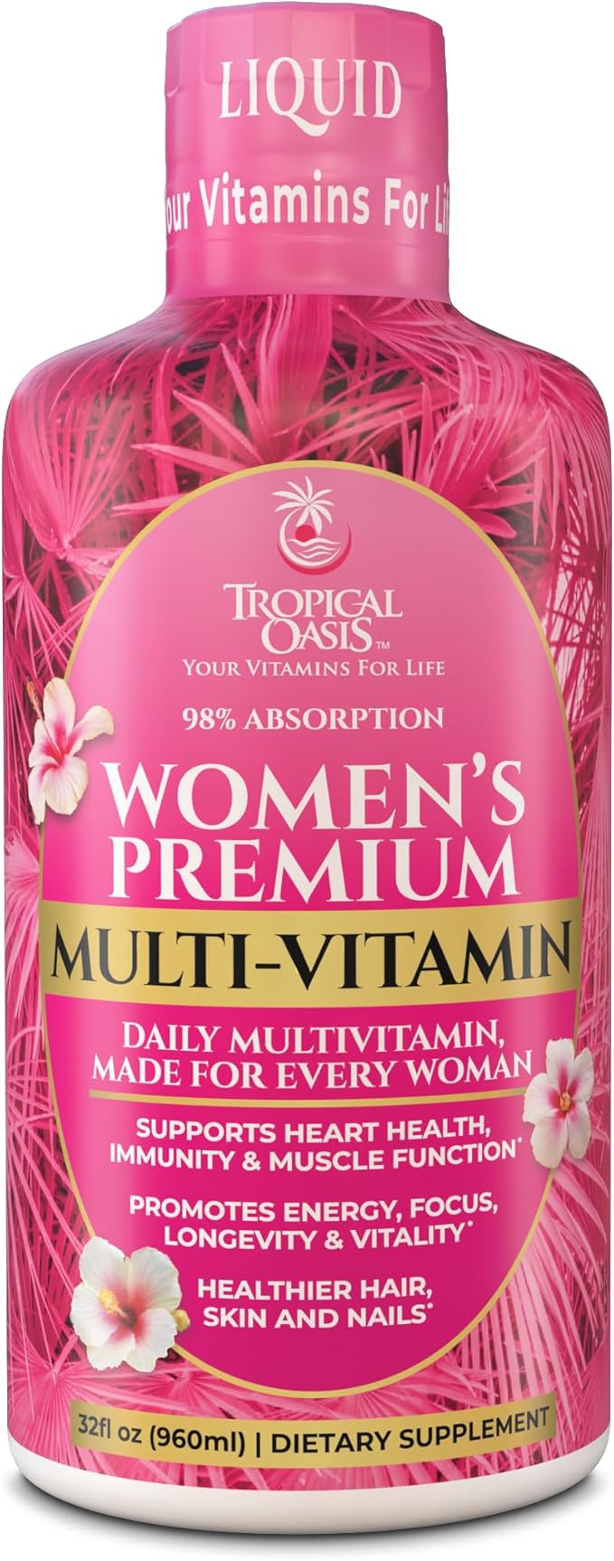 Premium Liquid Multivitamin for Women | Sugar Free Women’s Multivitamin | 100+ Vitamins Minerals &amp Herbs Promote Anti-Aging Heart Brain &amp Bone Health |98% Absorption Rate | Non-GMO | 32 Ser