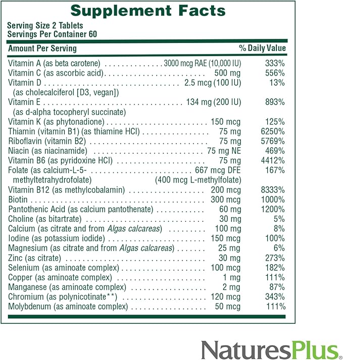 NaturesPlus Source of Life Men - 60 Tablets - Iron-Free Multivitamin &amp Mineral Supplement - with Saw Palmetto Lycopene &amp Rhodiola - Gluten Free Vegetarian - 30 Servings