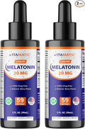 Vitamatic 2-Pack Melatonin 20mg Liquid Drops - 2 fl oz (59 ml) Each - Natural Berry Flavor - Non-GMO Vegetarian Supplement for Adults