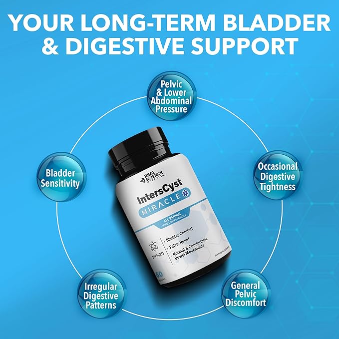 Real Science IntersCyst Miracle – All Natural Supplement for Interstitial Cystitis Relief and Constipation with Vitamins C D B12 &amp K + Nitric Oxide Support – Bladder &amp Kidney Health Support