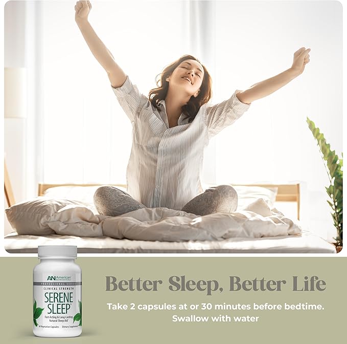 American Nutriceuticals - Serene Sleep Aid - with Melatonin &amp Magnesium - All Natural Sleep Aid for Adults -Long-Lasting - 60 Capsules -30 Day Supply