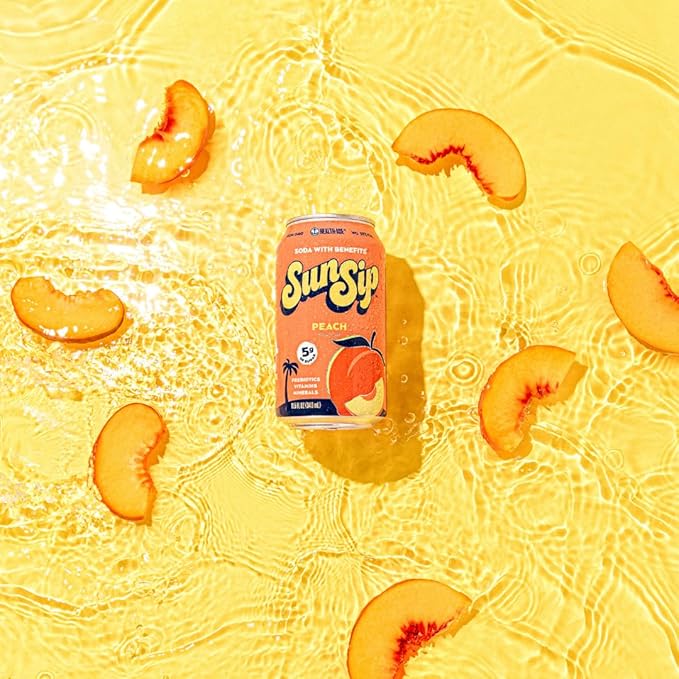 SunSip Prebiotic Soda by Health-Ade Better-for-You Soda Swap Beverage with Vitamins &amp Minerals Naturally Sweetened with 5g of Sugar Peach 11.5 oz (12 Pack)