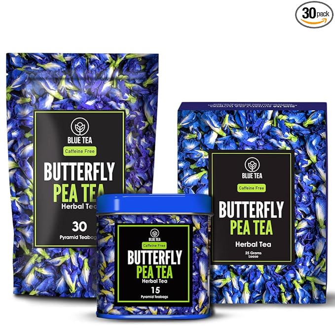 BLUE TEA – Combo - Butterfly Pea Flower Tea (30 Tea Bags) + Butterfly Pea Flower Tea (15 Tea Bags) + Butterfly Pea Flower Tea (0.88 Oz) – Herbal Tea - Gluten Free || Eco-Conscious Packaging||