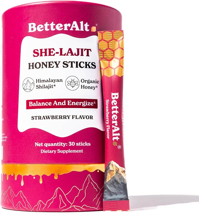 BetterAlt SHE-Lajit Strawberry Honeysticks|Shilajit for Women with Shatavari &amp Saffron for hormonal Balance &amp Energy Boost|Tasty Shilajit Honeysticks with Goodness of Pure Himalayan Shilajit|3
