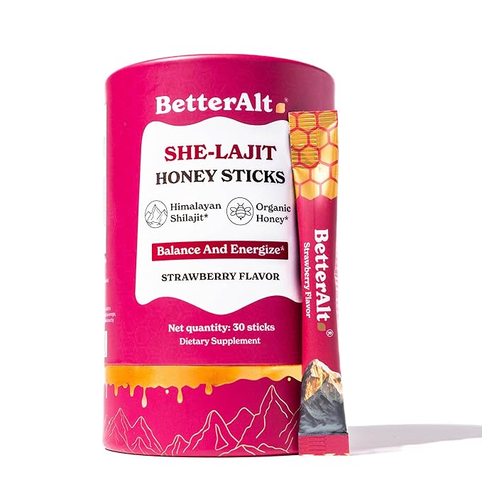 BetterAlt SHE-Lajit Strawberry Honeysticks|Shilajit for Women with Shatavari &amp Saffron for hormonal Balance &amp Energy Boost|Tasty Shilajit Honeysticks with Goodness of Pure Himalayan Shilajit|3