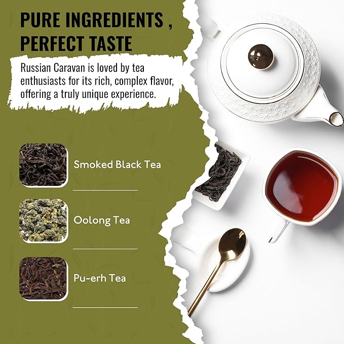 Tea Runners Russian Caravan Loose Leaf Black Tea | Bold Smoky Blend of Smoked Black Tea Oolong &amp Pu-erh | Premium Chinese &amp Indian Tea | Full-Bodied Earthy Rich Flavor - 5 oz