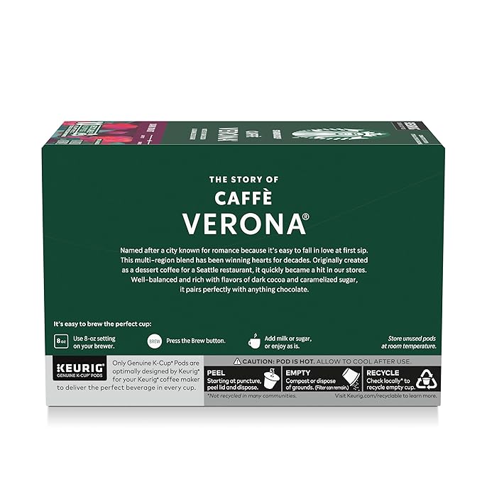 Starbucks K-Cup Coffee Pods Dark Roast Caffè Verona for Keurig Brewers 100% Arabica 1 Box (40 Pods)