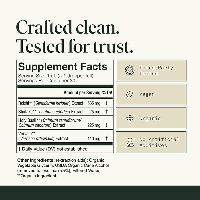Fantastic Fungi Reishi Mushroom Extract Drops - Chill Elixir Mushroom Tincture with Holy Basil Shiitake &amp Vervain - 4-in-1 Organic Mood Support Supplement for Relaxation &amp Calm 30 Servings