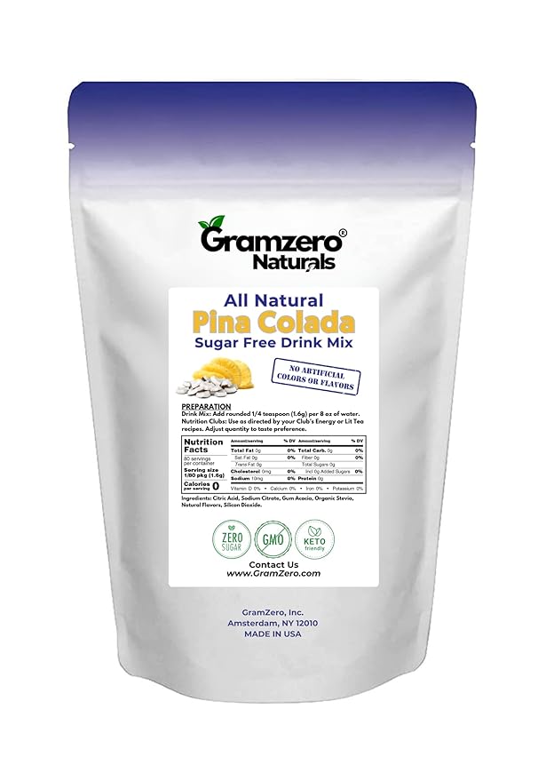 GramZero All Natural Pina Colada Zero Calorie Sugar Free Drink Mix Great For Nutrition Club Loaded Tea Stevia Sweetened