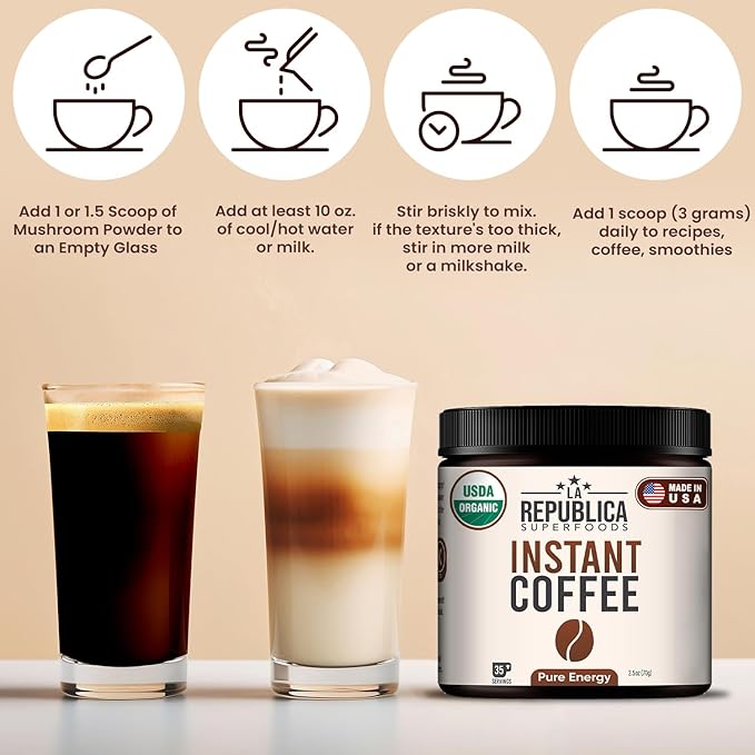 La Republica organic Instant Coffee 2 Pack (35 Servings) Medium Roast Toasted Caramel Notes fair Trade Arabica USA Made (70 Servings)