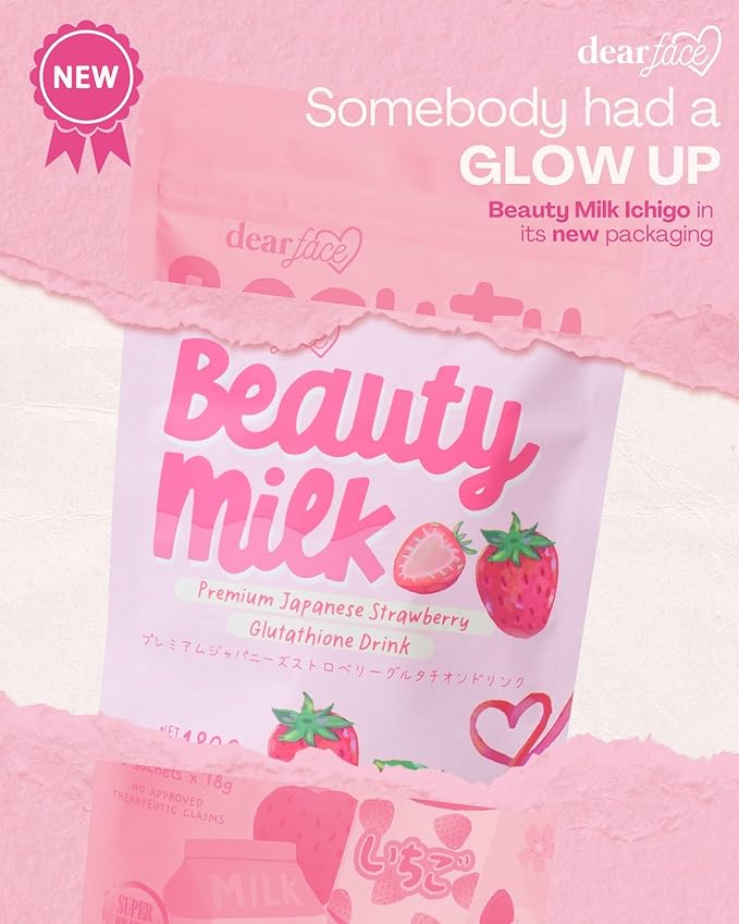 Dear Face Beauty Milk Japanese Collagen Strawberry Drink - 50000mg Hydrolyzed Collagen 6.3 Ounce (Pack of 1)