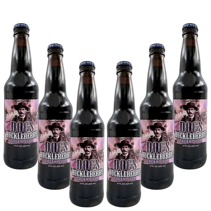 Doc's Huckleberry Cream Soda | Delicious Cream Soda with Real Cane Sugar | 12 oz Glass Bottles with Crazy Soda Pop Bottle Opener (6 Pack)