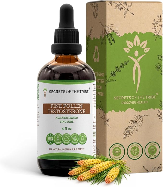 Secrets of the Tribe Pine Pollen Testosterone Alcohol Liquid Extract Wildcrafted Pine Pollen (Scots Pine Pinus sylvestris) Dried Pollen (4 FL OZ)