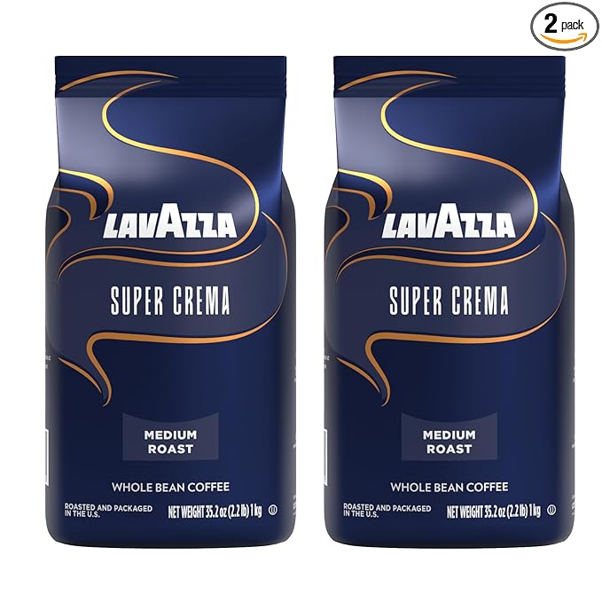 Lavazza Super Crema Whole Bean Coffee Blend Medium Espresso Roast 4.4 .lbs 2 Pack