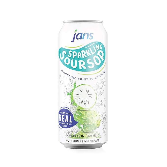 JANS Sparkling Soursop Soda Drink 16.9 oz (Pack of 12) Guanabana Soda Drink |100% Pure Soursop Graviola | NOT From Concentrate Refreshing Taste of the Tropics