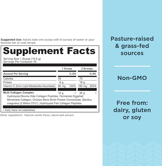 Ancient Nutrition Multi Collagen Protein Powder Unflavored 60 Servings + Multi Collagen Protein Powder Vanilla 45 Servings