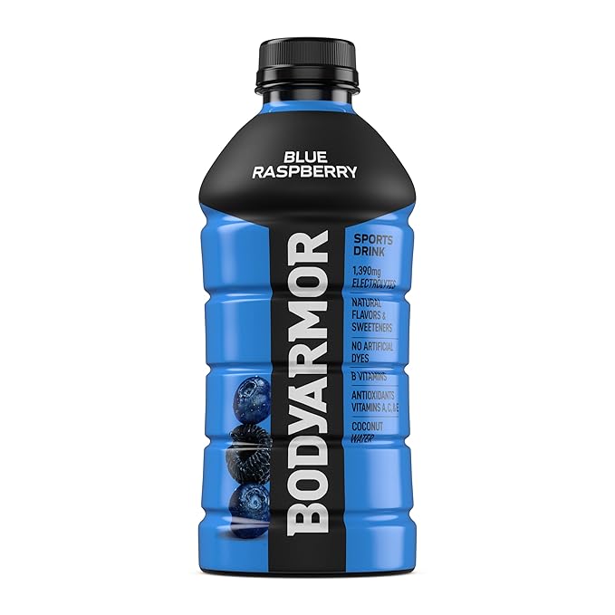 BODYARMOR Sports Drink Blue Raspberry Electrolyte Drink Hydration 28 Fl Oz Bottles (15 Pack) Flavored Coconut Water with B Vitamins &amp Antioxidants