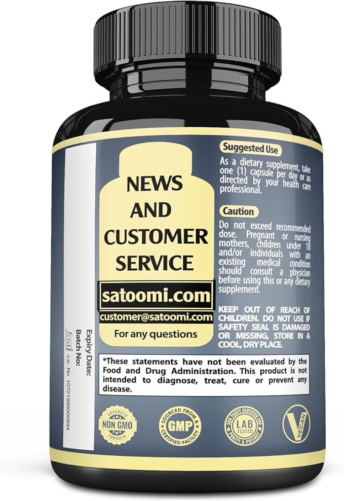 Satoomi Pure Gymnema Sylvestre Capsules Extract - 180 Capsules of 6 Month - Blended with Neem Leaf Holy Basil &amp Turmeric Curcumin Root
